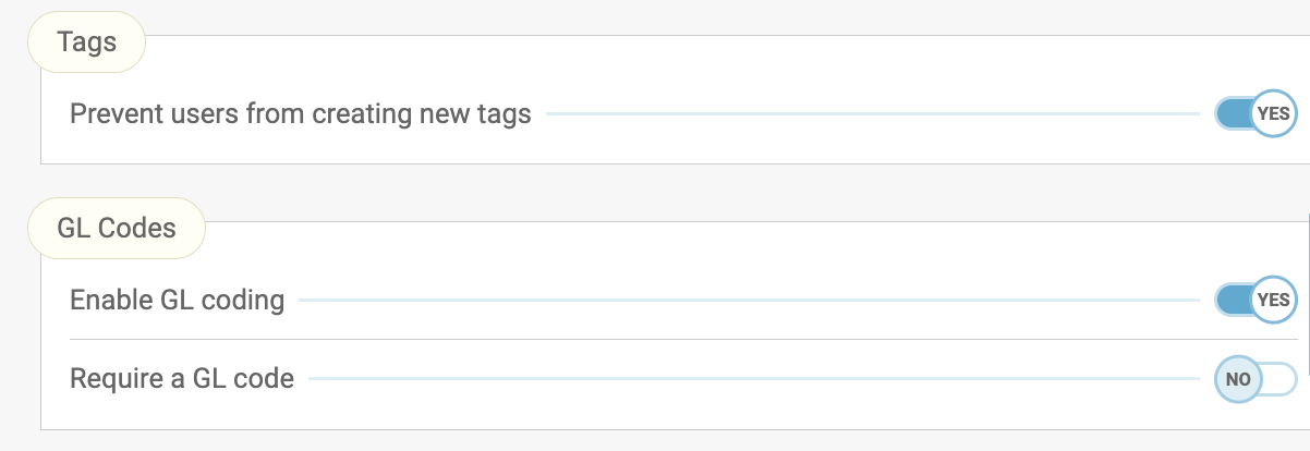 GL Codes & Tag Management